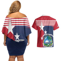 Liberia National Flag Day Couples Matching Off Shoulder Short Dress and Hawaiian Shirt All Hail Liberia Hail