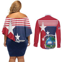 Liberia National Flag Day Couples Matching Off Shoulder Short Dress and Long Sleeve Button Shirt All Hail Liberia Hail