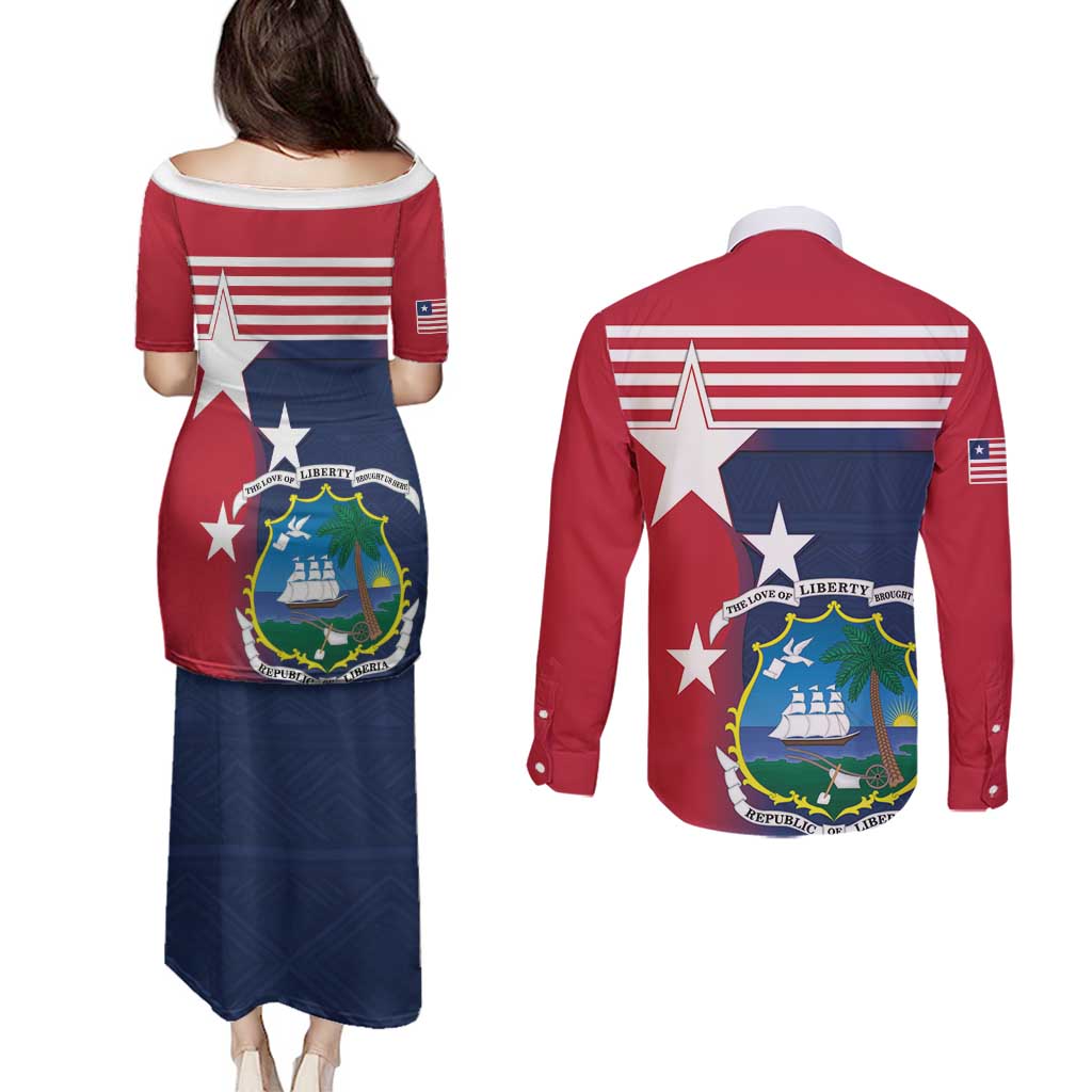 Liberia National Flag Day Couples Matching Puletasi and Long Sleeve Button Shirt All Hail Liberia Hail