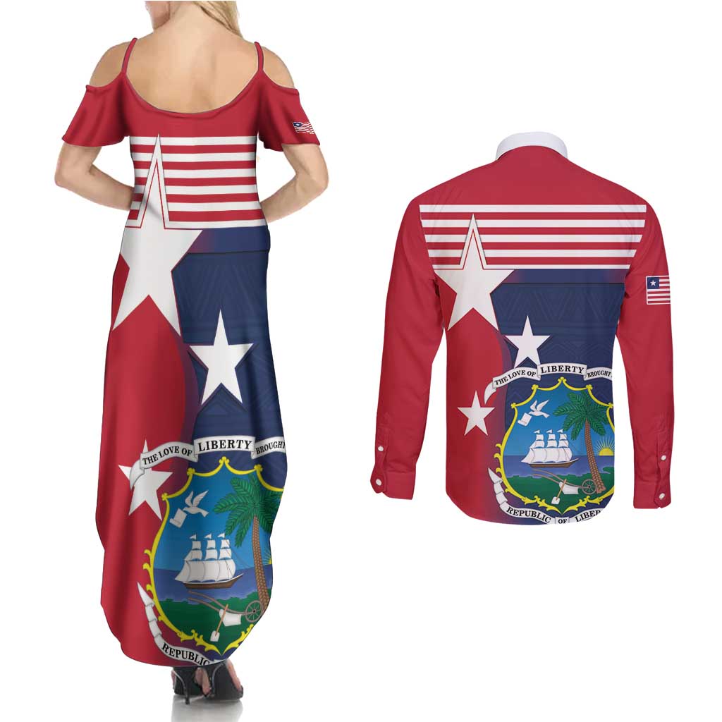 Liberia National Flag Day Couples Matching Summer Maxi Dress and Long Sleeve Button Shirt All Hail Liberia Hail