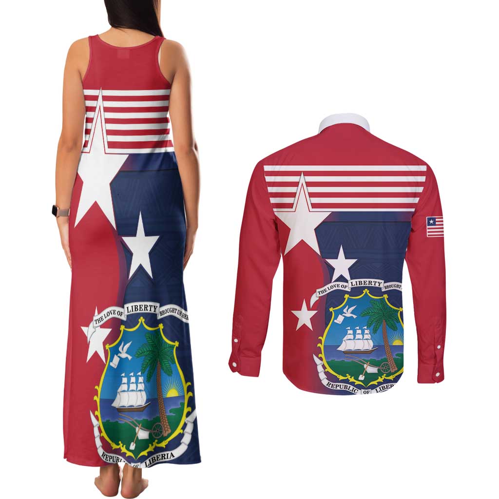 Liberia National Flag Day Couples Matching Tank Maxi Dress and Long Sleeve Button Shirt All Hail Liberia Hail