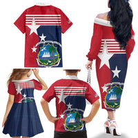 Liberia National Flag Day Family Matching Off The Shoulder Long Sleeve Dress and Hawaiian Shirt All Hail Liberia Hail