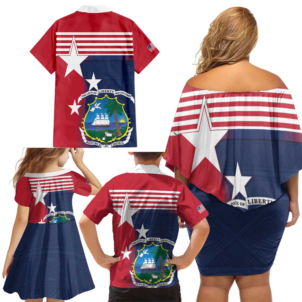 Liberia National Flag Day Family Matching Off Shoulder Short Dress and Hawaiian Shirt All Hail Liberia Hail