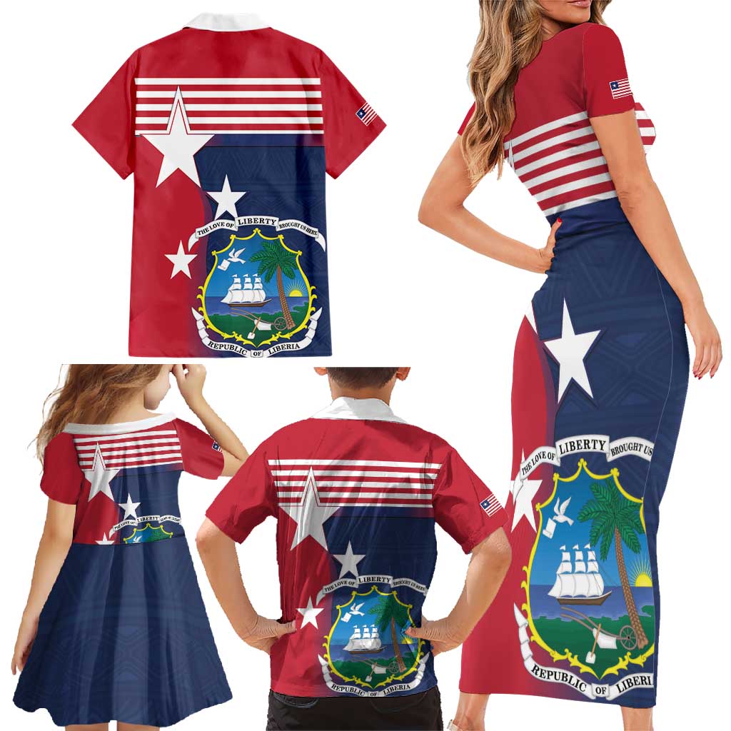 Liberia National Flag Day Family Matching Short Sleeve Bodycon Dress and Hawaiian Shirt All Hail Liberia Hail