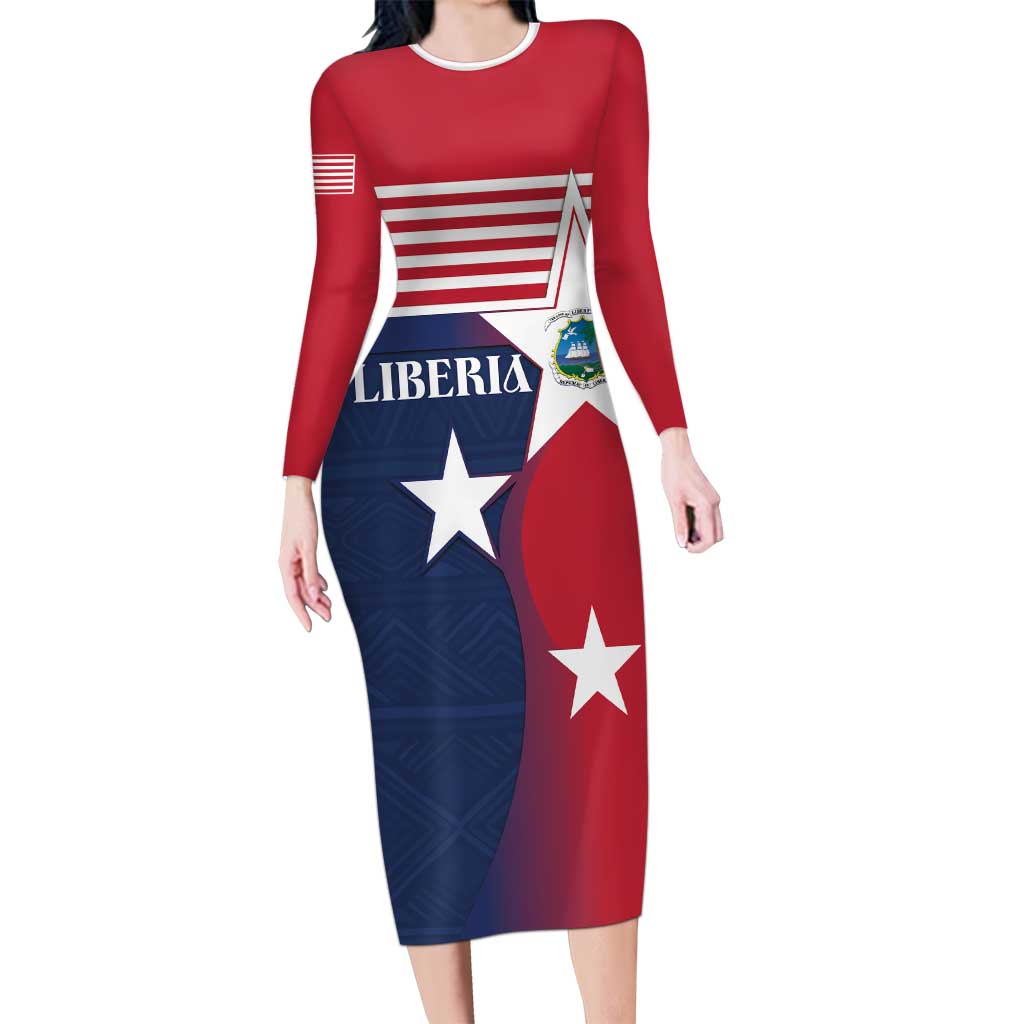 Liberia National Flag Day Long Sleeve Bodycon Dress All Hail Liberia Hail