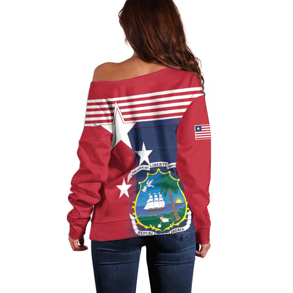 Liberia National Flag Day Off Shoulder Sweater All Hail Liberia Hail