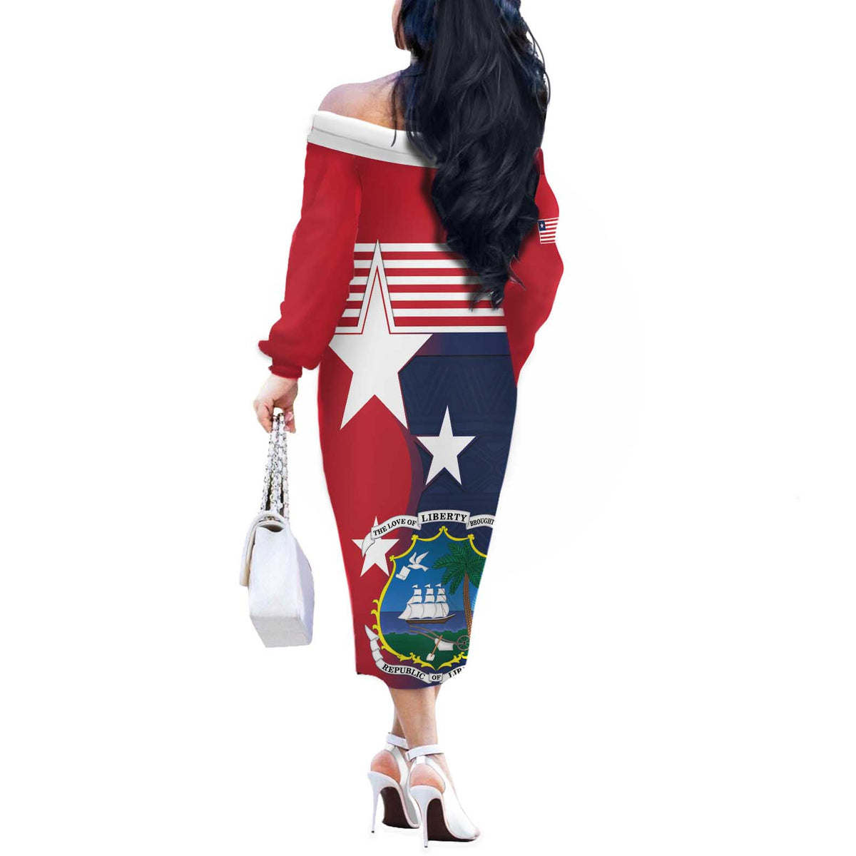 Liberia National Flag Day Off The Shoulder Long Sleeve Dress All Hail Liberia Hail