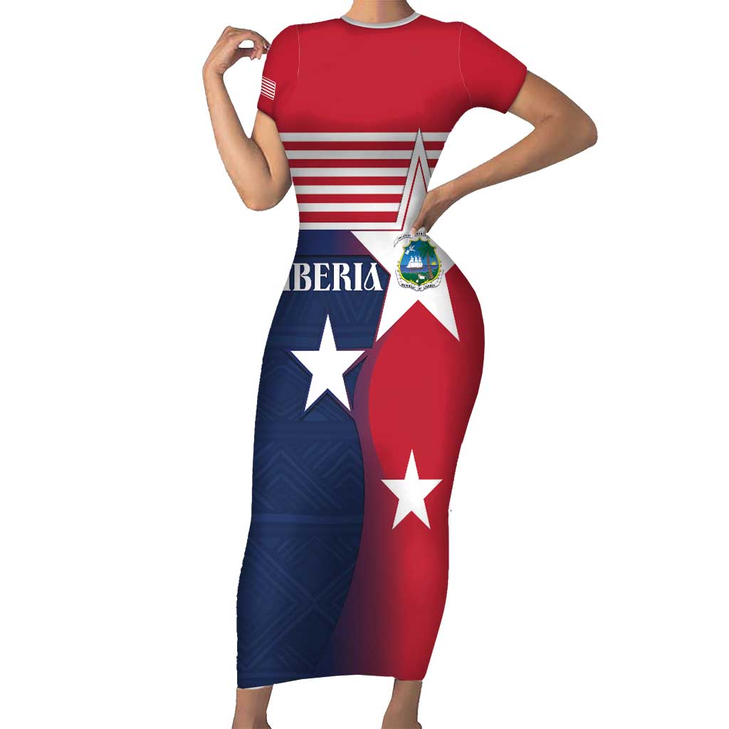 Liberia National Flag Day Short Sleeve Bodycon Dress All Hail Liberia Hail