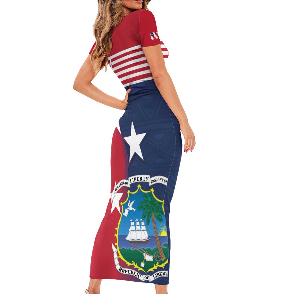 Liberia National Flag Day Short Sleeve Bodycon Dress All Hail Liberia Hail