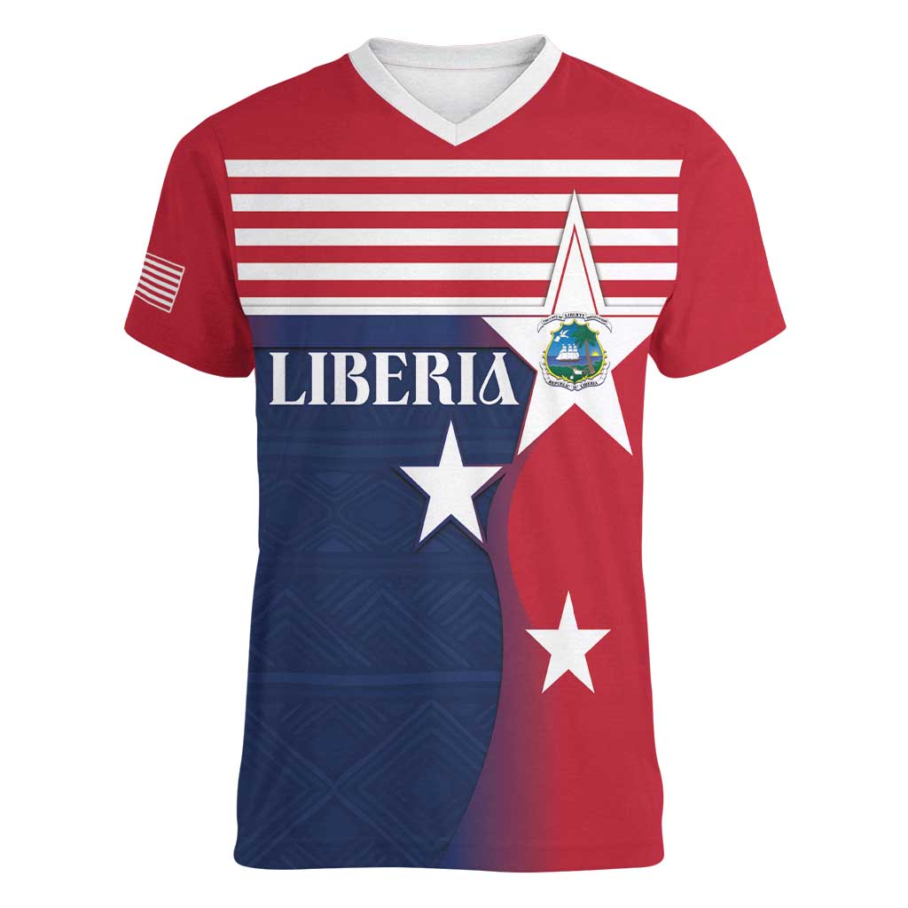 Liberia National Flag Day Women V-Neck T-Shirt All Hail Liberia Hail