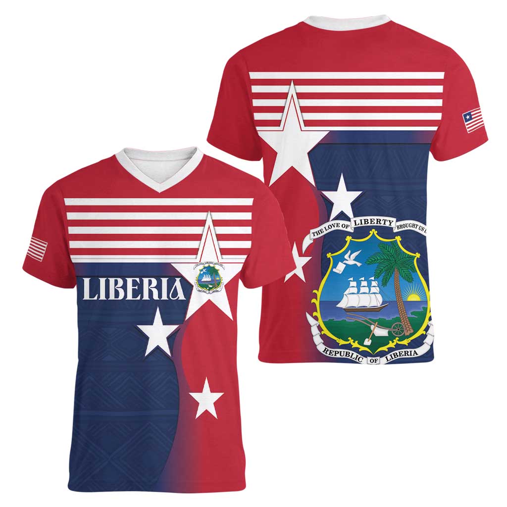 Liberia National Flag Day Women V-Neck T-Shirt All Hail Liberia Hail