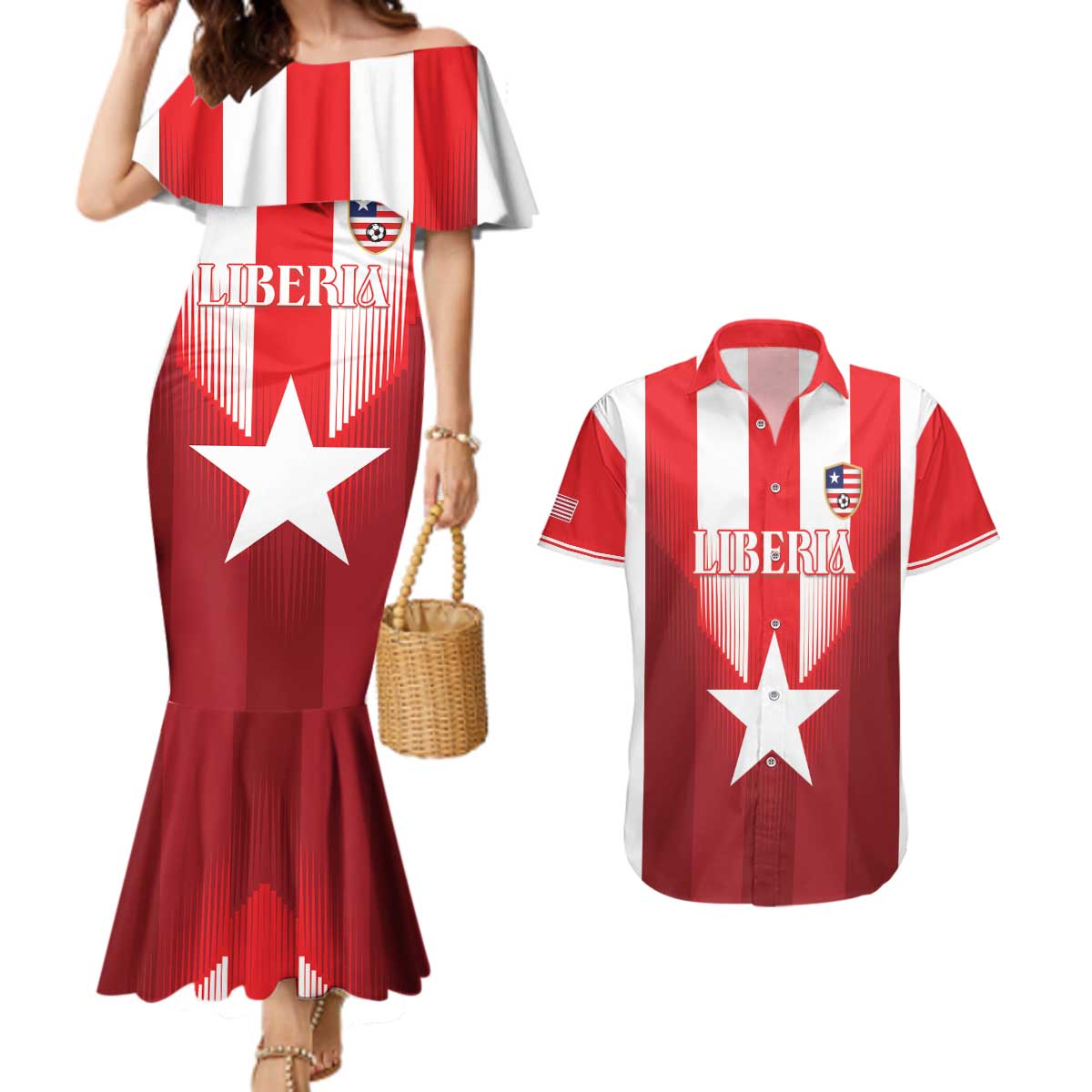 Custom Liberia Football Couples Matching Mermaid Dress and Hawaiian Shirt Lone Stars Go Champion