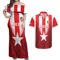 Custom Liberia Football Couples Matching Off Shoulder Maxi Dress and Hawaiian Shirt Lone Stars Go Champion