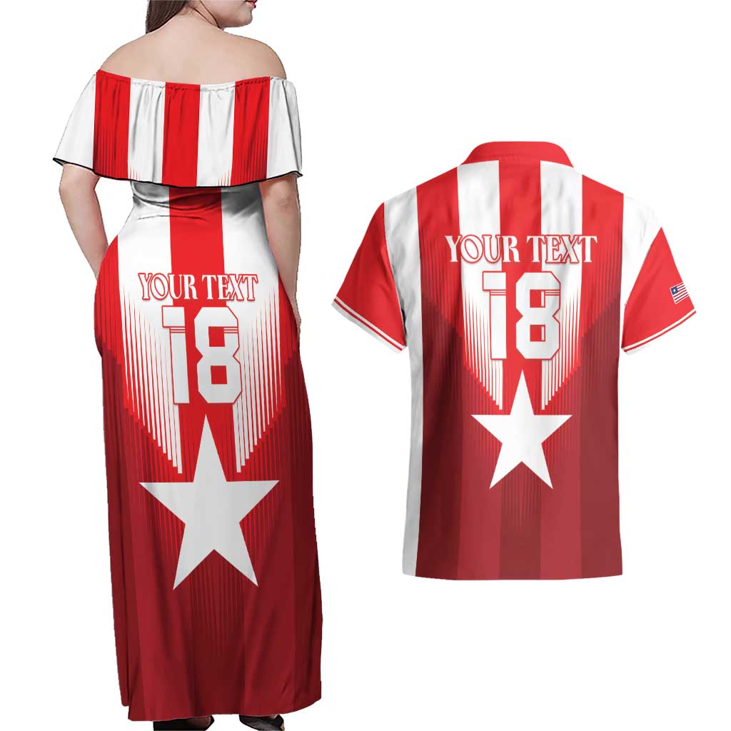 Custom Liberia Football Couples Matching Off Shoulder Maxi Dress and Hawaiian Shirt Lone Stars Go Champion