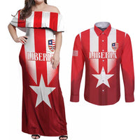 Custom Liberia Football Couples Matching Off Shoulder Maxi Dress and Long Sleeve Button Shirt Lone Stars Go Champion