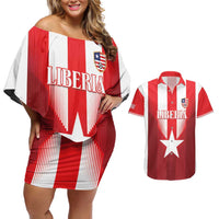 Custom Liberia Football Couples Matching Off Shoulder Short Dress and Hawaiian Shirt Lone Stars Go Champion