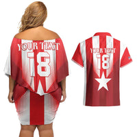 Custom Liberia Football Couples Matching Off Shoulder Short Dress and Hawaiian Shirt Lone Stars Go Champion
