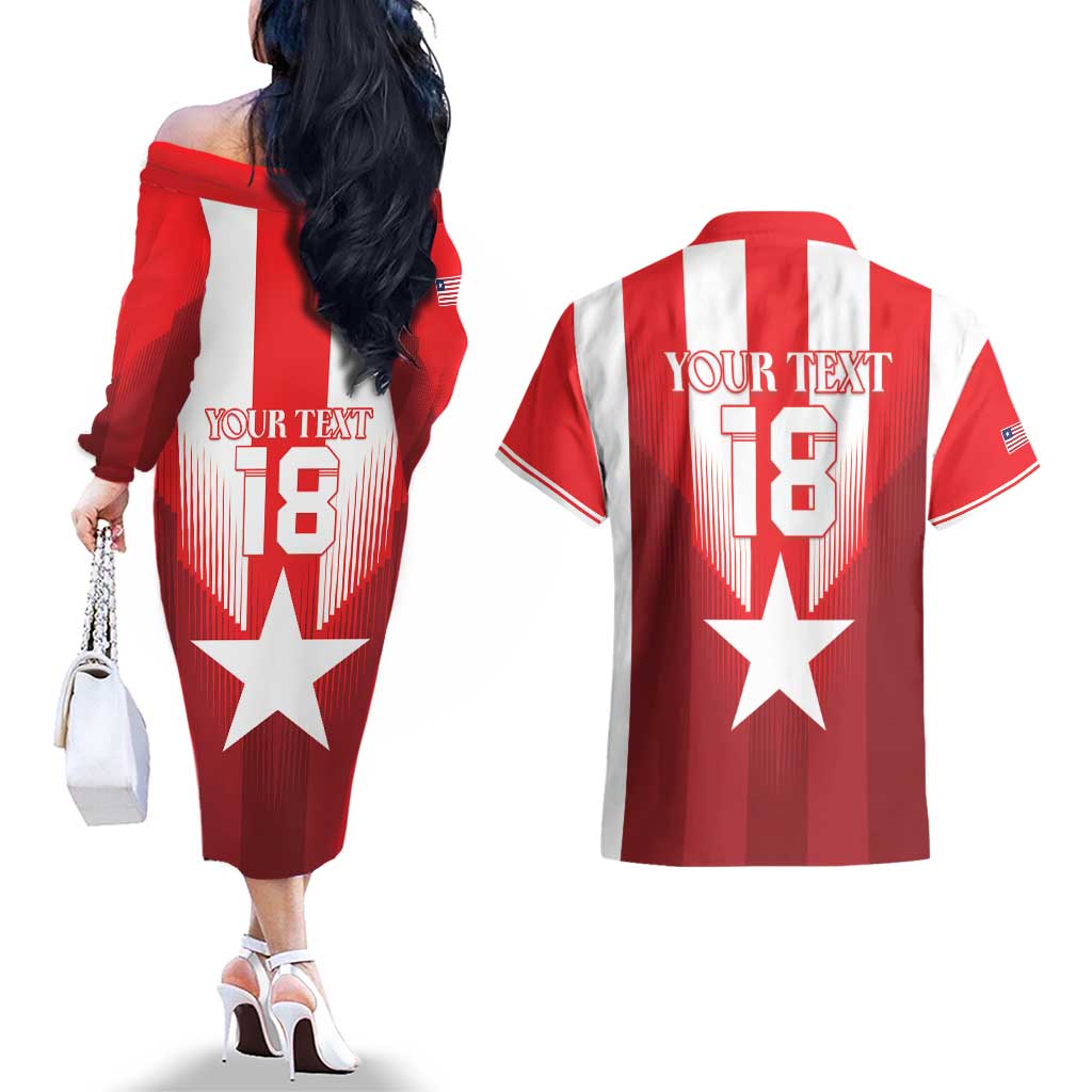 Custom Liberia Football Couples Matching Off The Shoulder Long Sleeve Dress and Hawaiian Shirt Lone Stars Go Champion