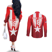 Custom Liberia Football Couples Matching Off The Shoulder Long Sleeve Dress and Long Sleeve Button Shirt Lone Stars Go Champion