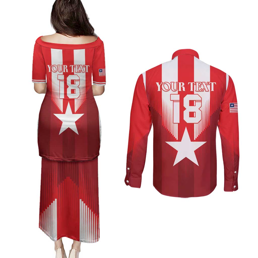 Custom Liberia Football Couples Matching Puletasi and Long Sleeve Button Shirt Lone Stars Go Champion