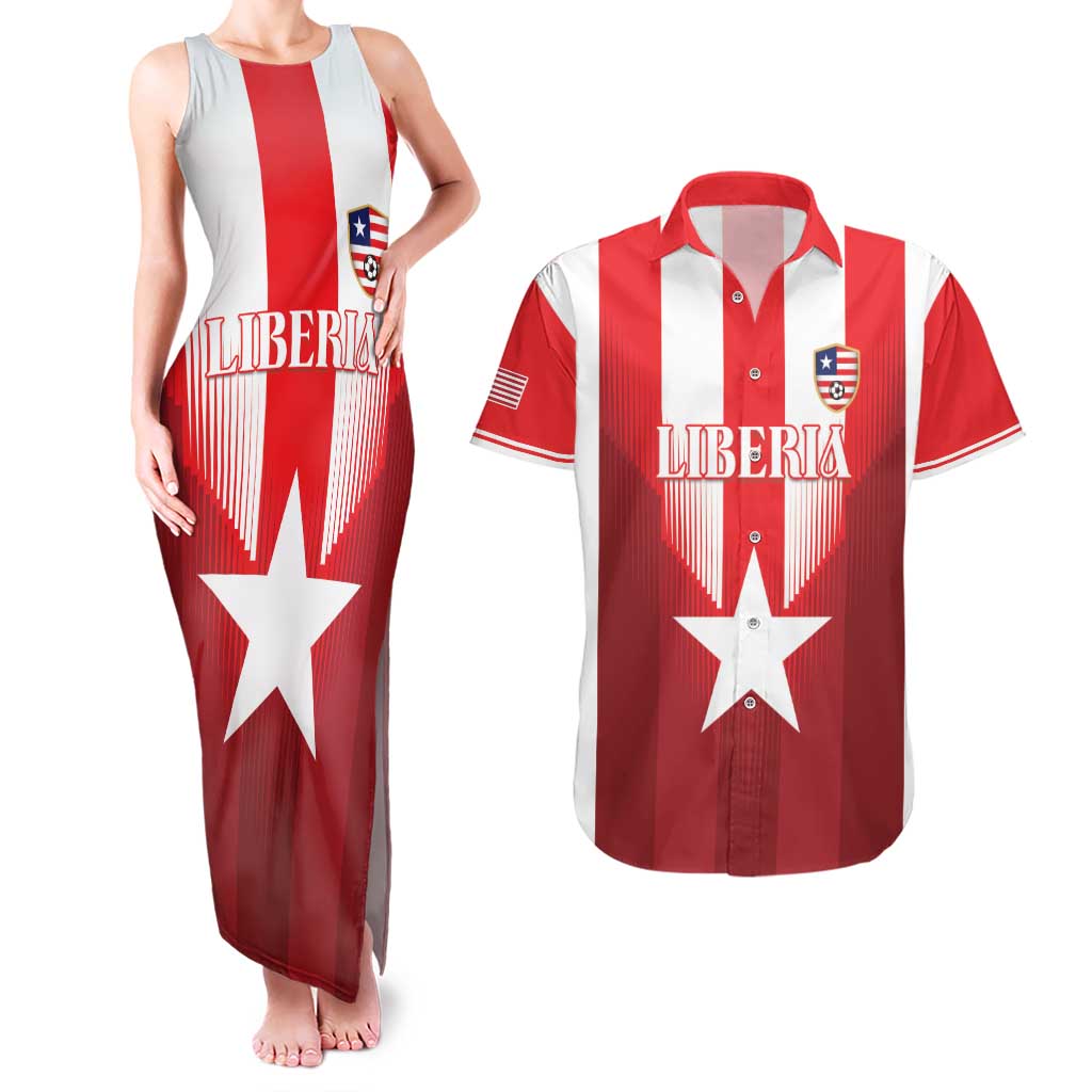 Custom Liberia Football Couples Matching Tank Maxi Dress and Hawaiian Shirt Lone Stars Go Champion