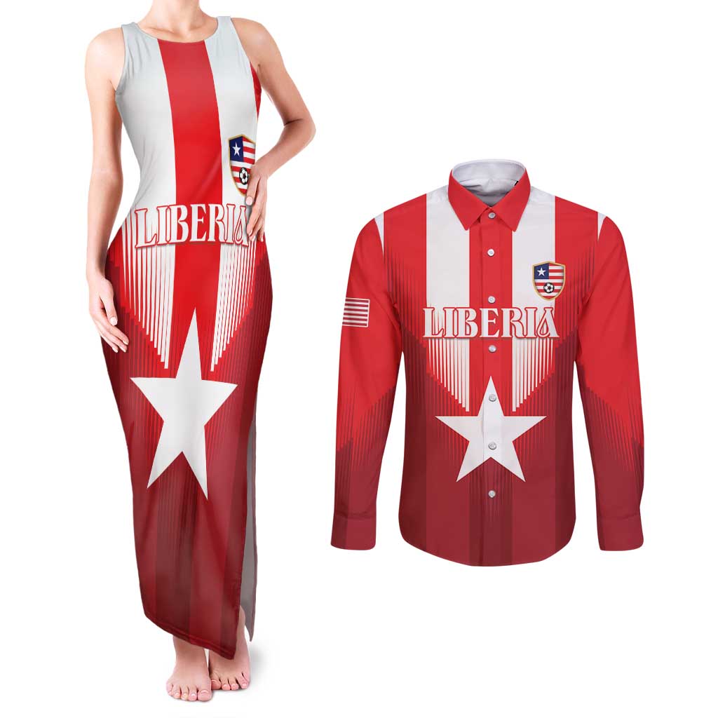 Custom Liberia Football Couples Matching Tank Maxi Dress and Long Sleeve Button Shirt Lone Stars Go Champion