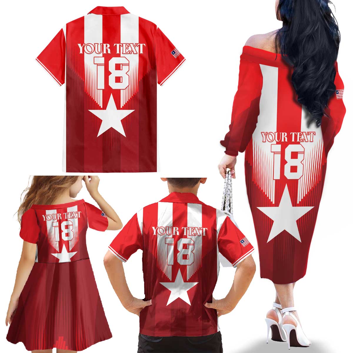 Custom Liberia Football Family Matching Off The Shoulder Long Sleeve Dress and Hawaiian Shirt Lone Stars Go Champion