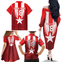 Custom Liberia Football Family Matching Off The Shoulder Long Sleeve Dress and Hawaiian Shirt Lone Stars Go Champion