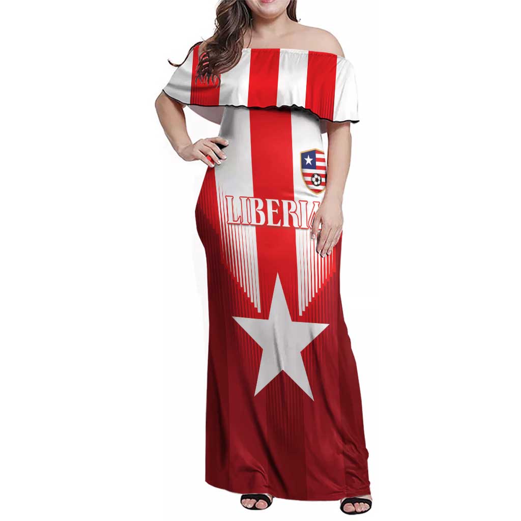 Custom Liberia Football Family Matching Off Shoulder Maxi Dress and Hawaiian Shirt Lone Stars Go Champion