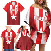 Custom Liberia Football Family Matching Off Shoulder Short Dress and Hawaiian Shirt Lone Stars Go Champion