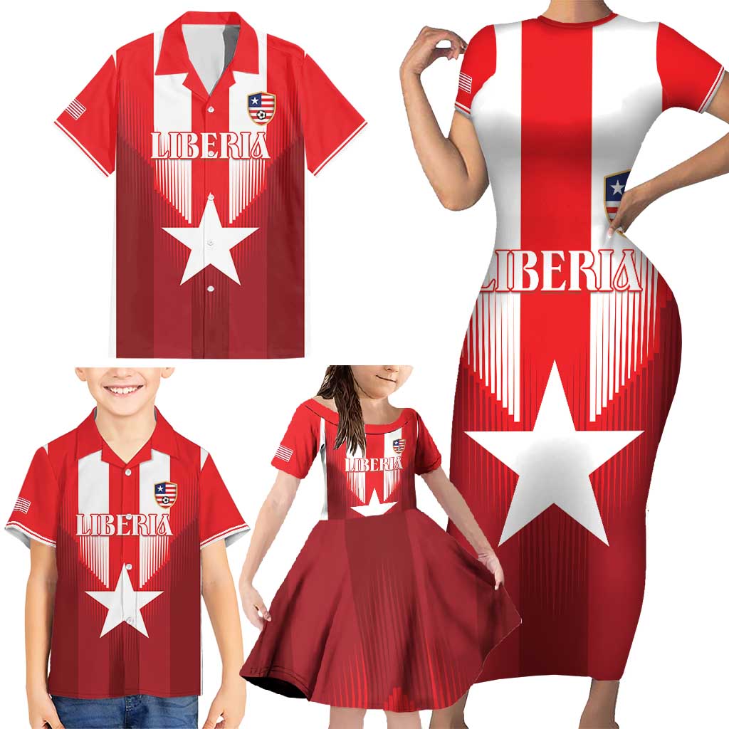 Custom Liberia Football Family Matching Short Sleeve Bodycon Dress and Hawaiian Shirt Lone Stars Go Champion