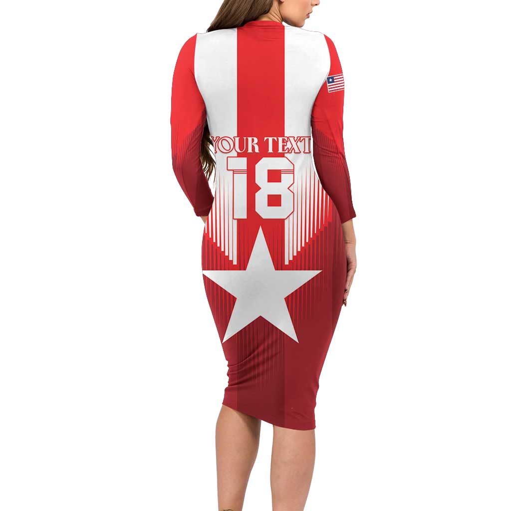 Custom Liberia Football Long Sleeve Bodycon Dress Lone Stars Go Champion