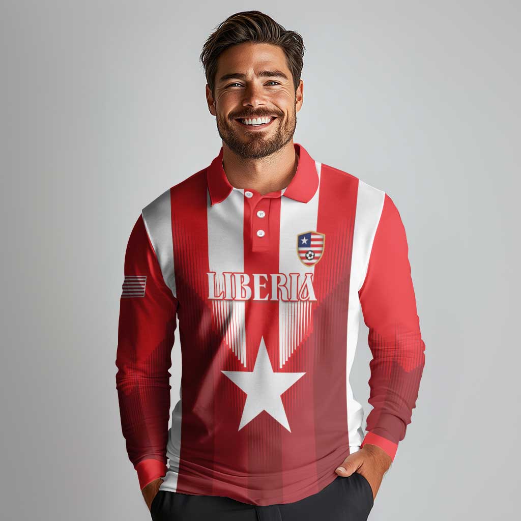 Custom Liberia Football Long Sleeve Polo Shirt Lone Stars Go Champion