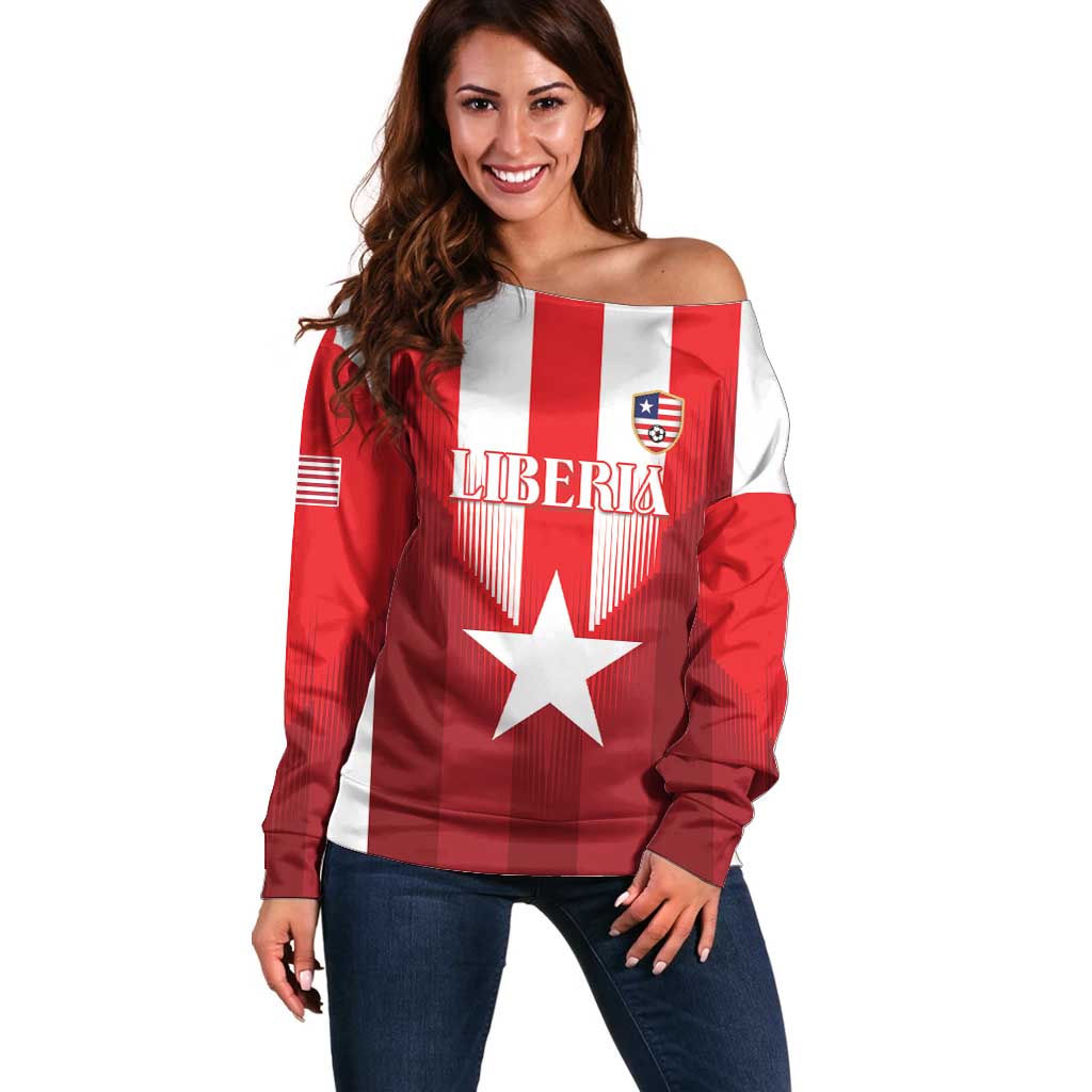 Custom Liberia Football Off Shoulder Sweater Lone Stars Go Champion