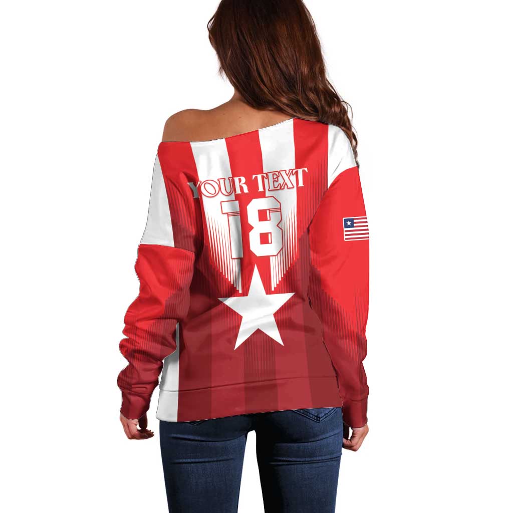 Custom Liberia Football Off Shoulder Sweater Lone Stars Go Champion