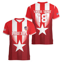 Custom Liberia Football Women V-Neck T-Shirt Lone Stars Go Champion