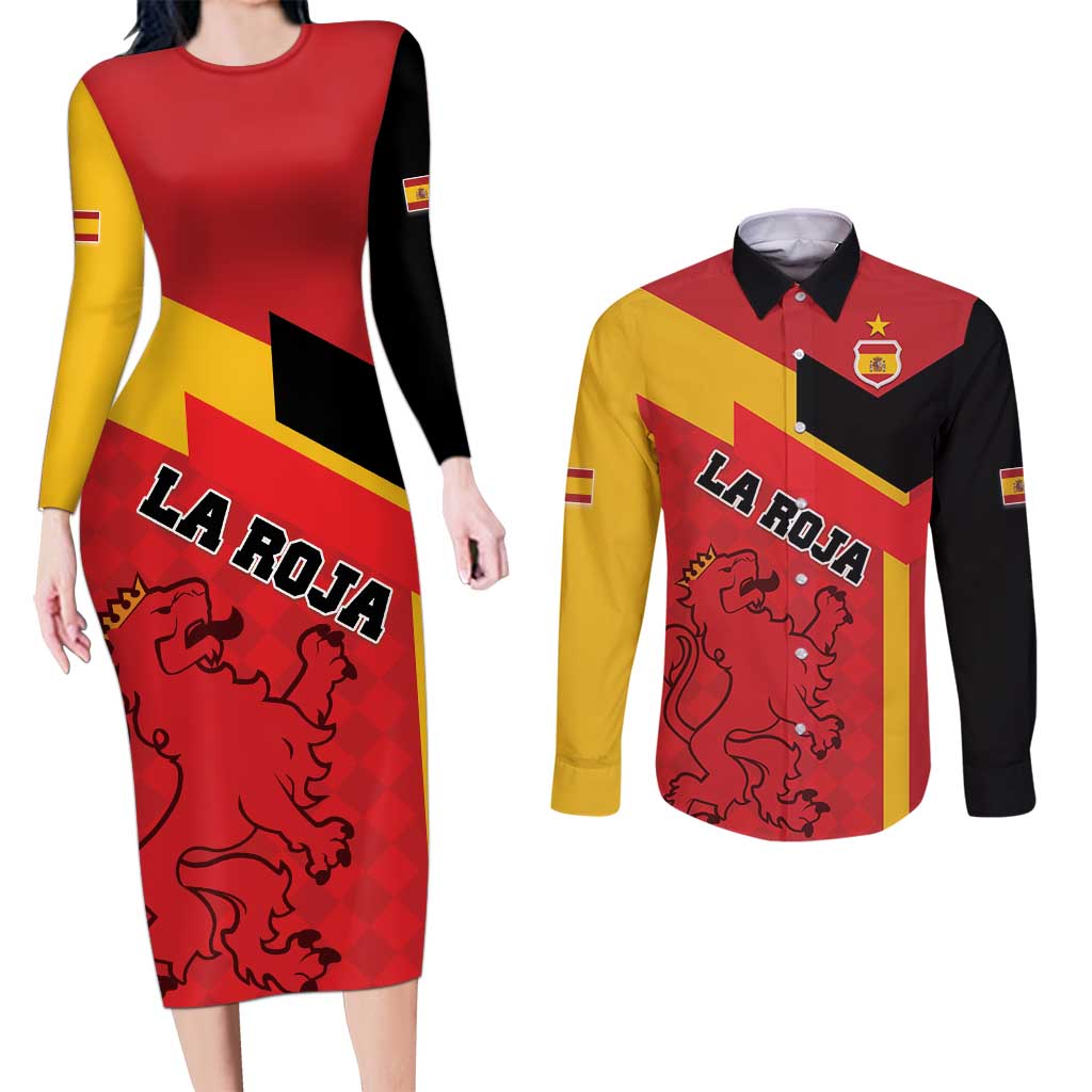 Custom Spain Football Couples Matching Long Sleeve Bodycon Dress and Long Sleeve Button Shirt La Roja Go Champion - Wonder Print Shop