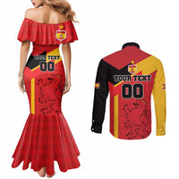 Custom Spain Football Couples Matching Mermaid Dress and Long Sleeve Button Shirt La Roja Go Champoin