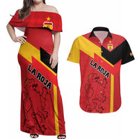 Custom Spain Football Couples Matching Off Shoulder Maxi Dress and Hawaiian Shirt La Roja Go Champion - Wonder Print Shop