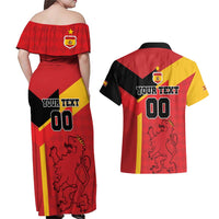Custom Spain Football Couples Matching Off Shoulder Maxi Dress and Hawaiian Shirt La Roja Go Champion - Wonder Print Shop