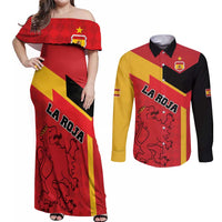 Custom Spain Football Couples Matching Off Shoulder Maxi Dress and Long Sleeve Button Shirt La Roja Go Champion - Wonder Print Shop