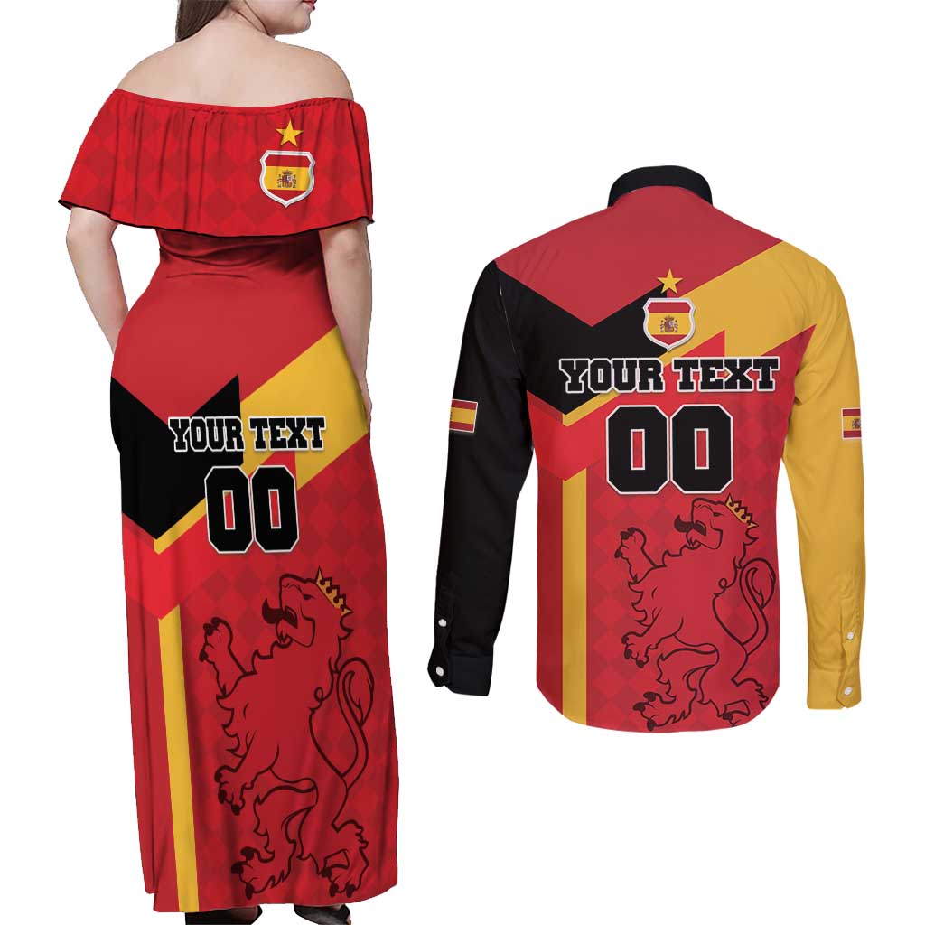 Custom Spain Football Couples Matching Off Shoulder Maxi Dress and Long Sleeve Button Shirt La Roja Go Champion - Wonder Print Shop