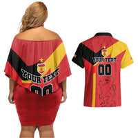 Custom Spain Football Couples Matching Off Shoulder Short Dress and Hawaiian Shirt La Roja Go Champion - Wonder Print Shop