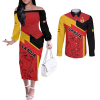 Custom Spain Football Couples Matching Off The Shoulder Long Sleeve Dress and Long Sleeve Button Shirt La Roja Go Champoin