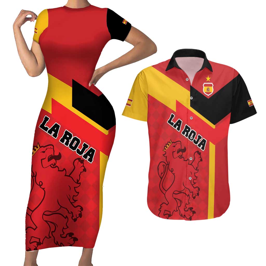Custom Spain Football Couples Matching Short Sleeve Bodycon Dress and Hawaiian Shirt La Roja Go Champion - Wonder Print Shop