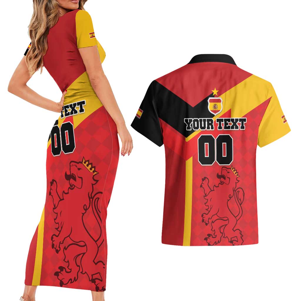 Custom Spain Football Couples Matching Short Sleeve Bodycon Dress and Hawaiian Shirt La Roja Go Champion - Wonder Print Shop