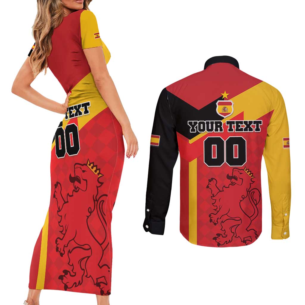 Custom Spain Football Couples Matching Short Sleeve Bodycon Dress and Long Sleeve Button Shirt La Roja Go Champion - Wonder Print Shop