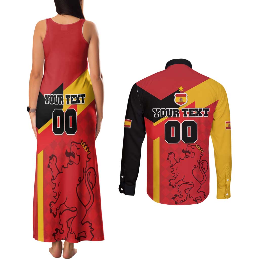 Custom Spain Football Couples Matching Tank Maxi Dress and Long Sleeve Button Shirt La Roja Go Champion - Wonder Print Shop