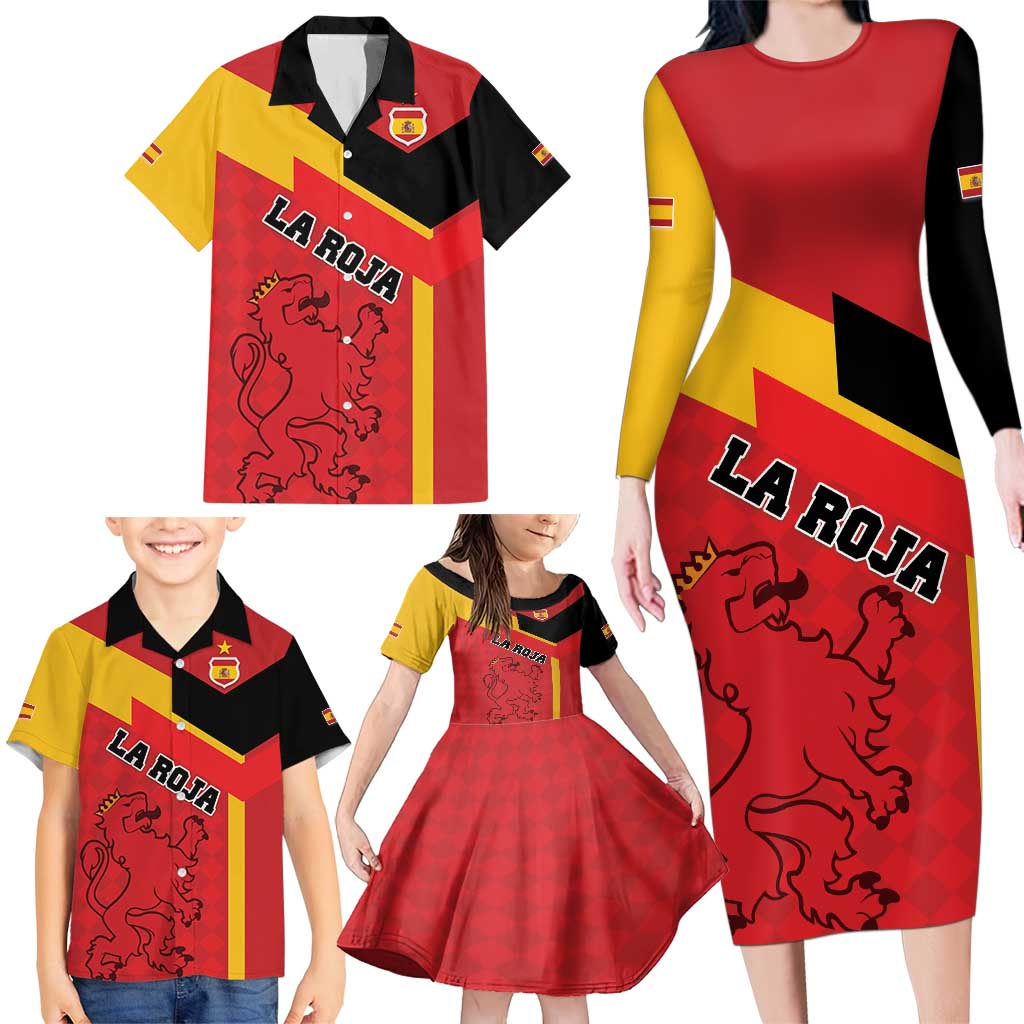 Custom Spain Football Family Matching Long Sleeve Bodycon Dress and Hawaiian Shirt La Roja Go Champion - Wonder Print Shop