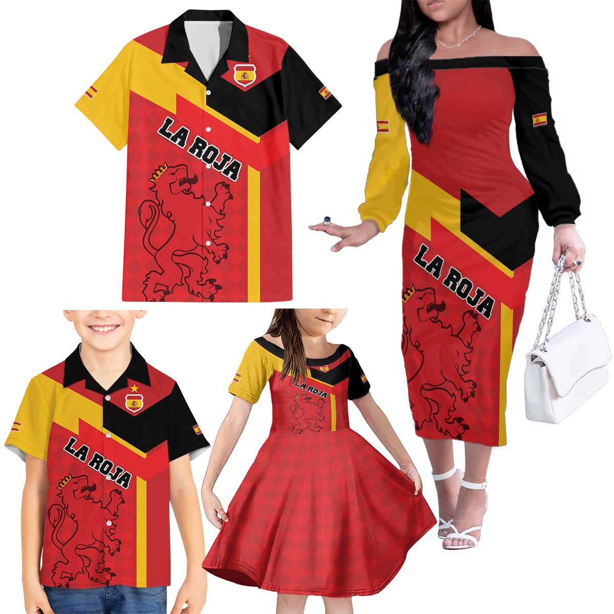 Custom Spain Football Family Matching Off The Shoulder Long Sleeve Dress and Hawaiian Shirt La Roja Go Champion - Wonder Print Shop